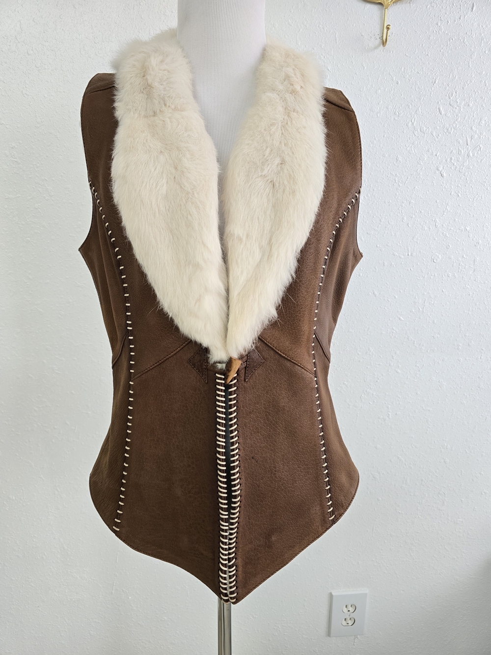 Corral Brown Sheep Leather Rabbit Fur Western Vest Women Medium Western